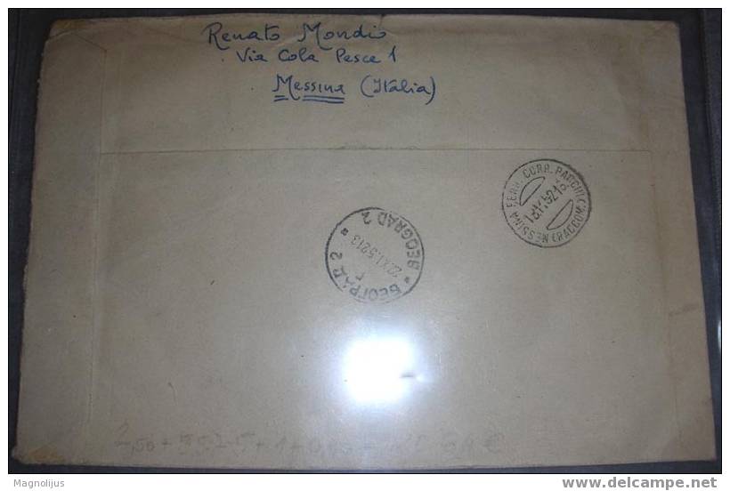 R!, Italy, Registered Letter,Cover, Messina, 1952. - Eilpost/Rohrpost