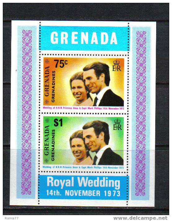 802 817- GRENADINES GRENADA, 1973 : Royal Wedding Ann And Mark  *** Compreso BF - Grenada (...-1974)