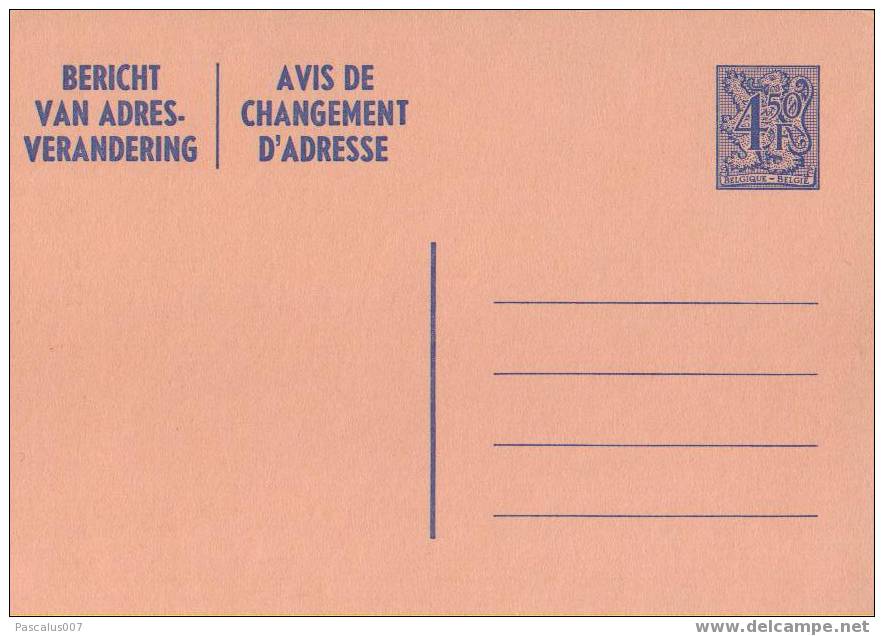 AP - Entier Postal - Carte Postale Avis De Changement D´adresse N° 21 - Chiffre Sur Lion Héraldique Avec Banderole - 4,5 - Adreswijziging