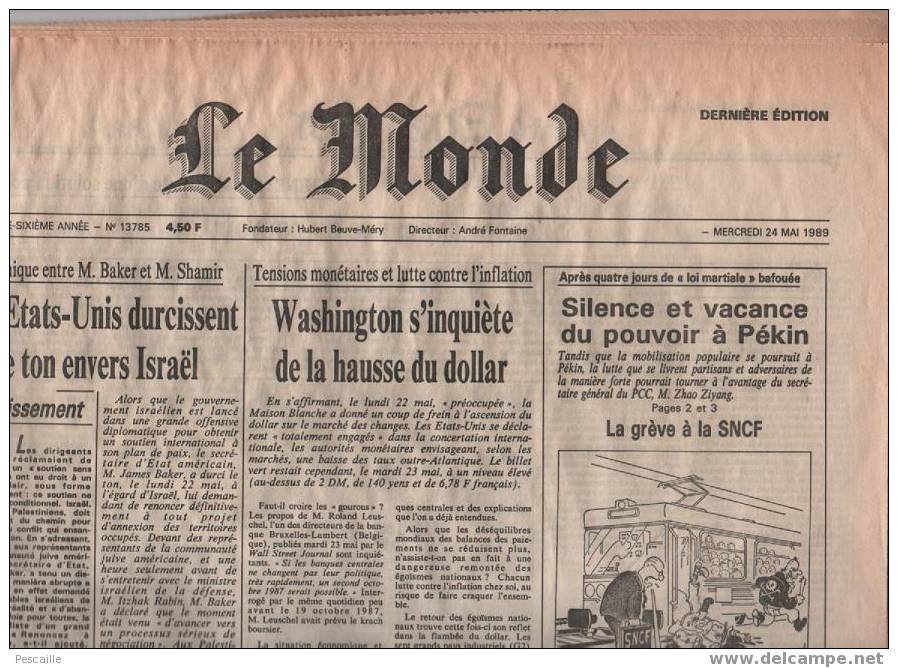 Le Monde 24 Mai 1989 - Israël - Pékin - Cannes - Fabius - Ouvéa ... - General Issues