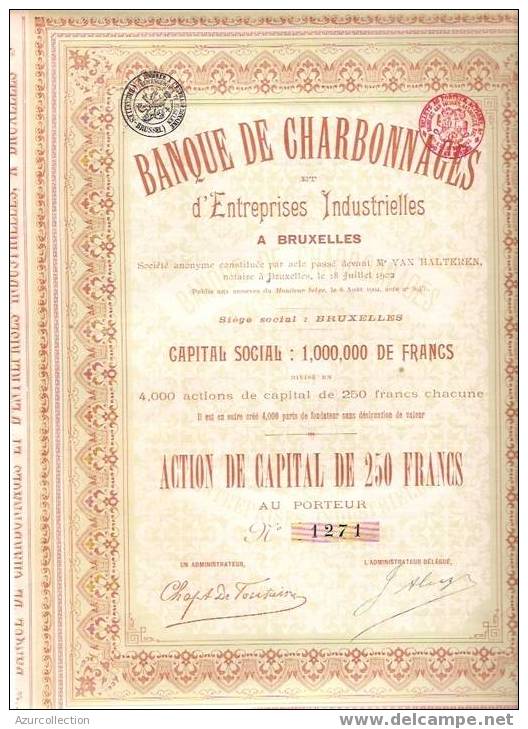 TITRE  . BANQUE DE CHARBONNAGES .BEGIQUE - Banque & Assurance