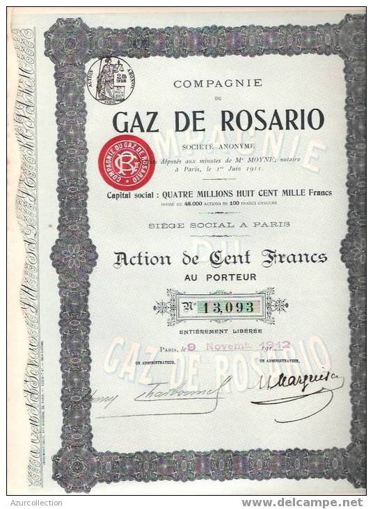 TITRE  .GAZ DE ROSARIO - Electricité & Gaz