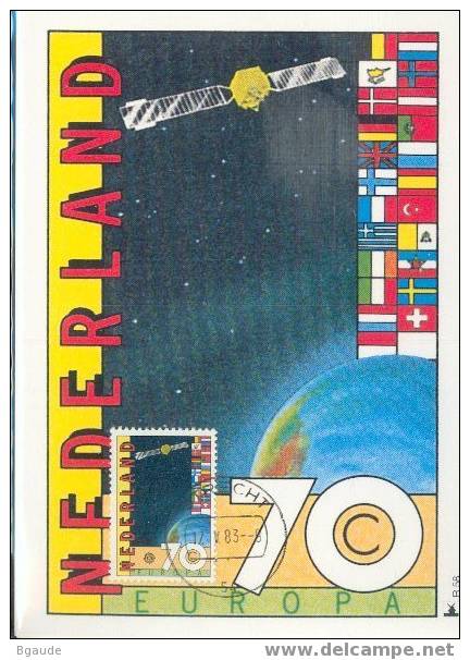 PAYS BAS  1983 EUROPA  CEPT  CARTE MAXIMUM NUM.YVERT 1203 ESPACE SATELLITE E.C.S.  EUTELSAT - 1983