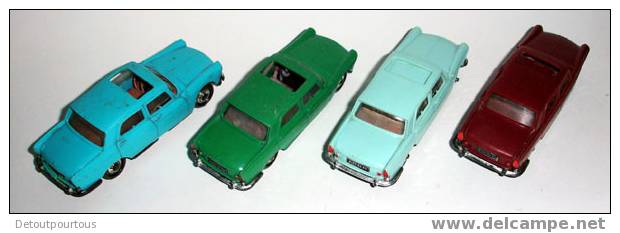 4 Voitures Norev Peugeot 404  N°51 émeraude Rouge Verte Bleue Avec Toit Ouvrant - Norev