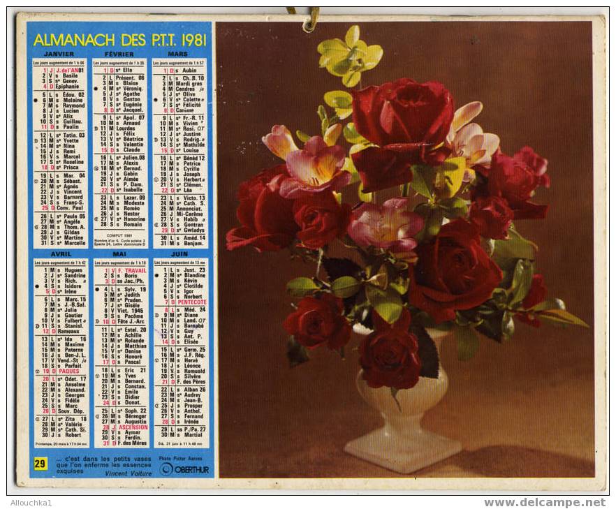 CALENDRIER ALMANACH DES PTT GRAND FORMAT EN DOUBLE ANNEE 1981 THEME BOUQUET DE FLEURS  SUPERBE - Grand Format : 1981-90