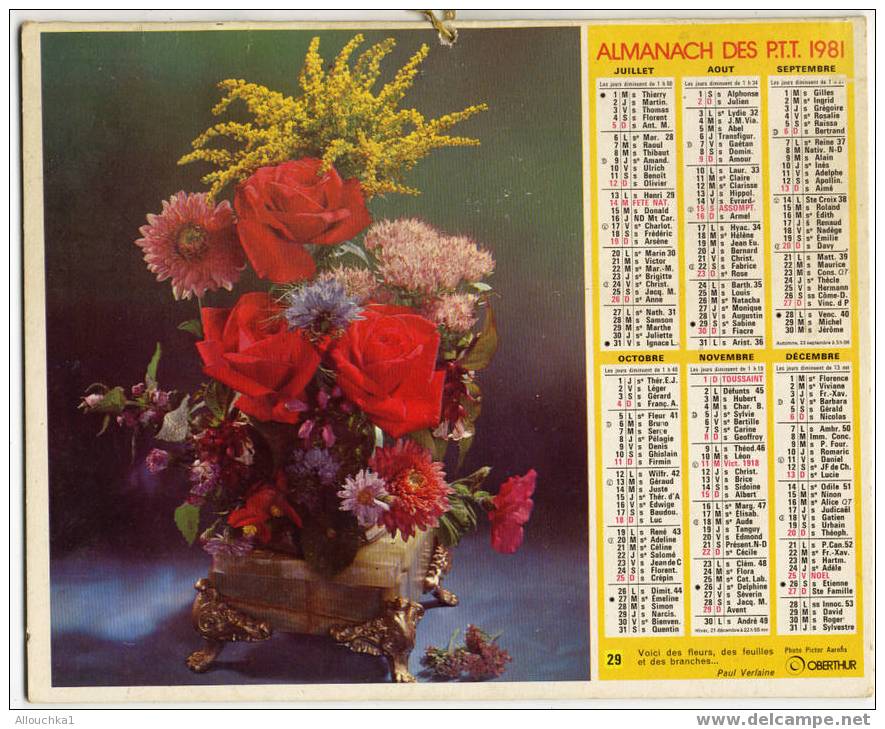 CALENDRIER ALMANACH DES PTT GRAND FORMAT EN DOUBLE ANNEE 1981 THEME BOUQUET DE FLEURS  SUPERBE - Groot Formaat: 1981-90