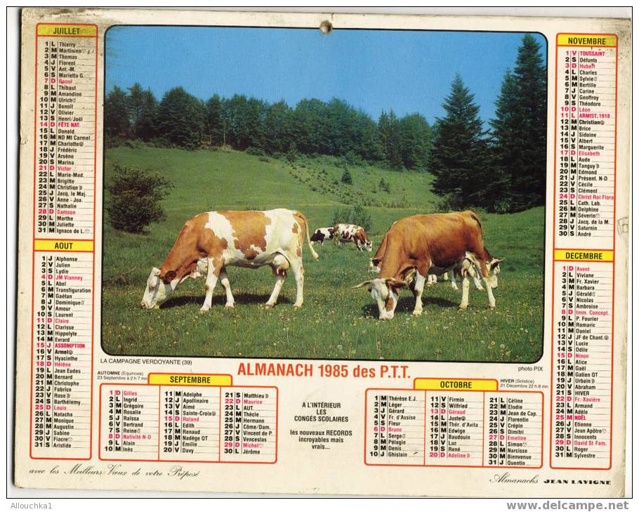 CALENDRIER ALMANACH  PTT GRAND FORMAT EN DOUBLE ANNEE/1985 CAMPAGNE VERDOYANTE VACHE 39 JURA/HAMEAU DE VILLARD 74 SAVOIE - Grossformat : 1981-90