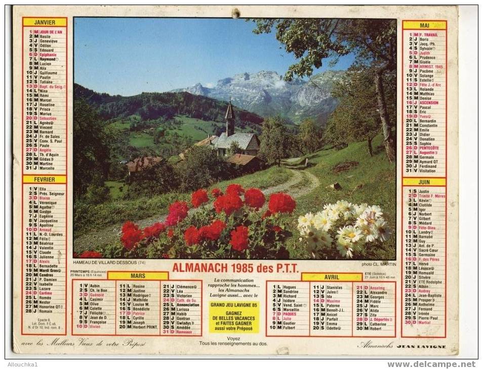 CALENDRIER ALMANACH  PTT GRAND FORMAT EN DOUBLE ANNEE/1985 CAMPAGNE VERDOYANTE VACHE 39 JURA/HAMEAU DE VILLARD 74 SAVOIE - Big : 1981-90