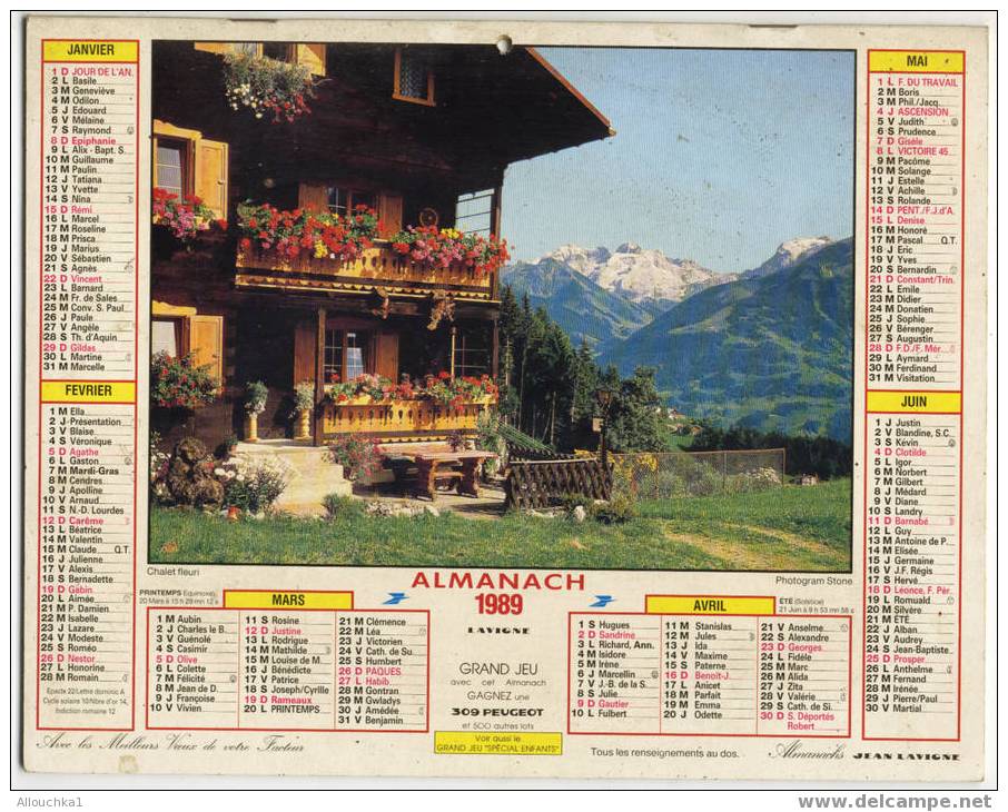 CALENDRIER ALMANACH  PTT GRAND FORMAT EN DOUBLE ANNEE 1989 MONTAGNE ET VACHES ALPAGES /CHALET FLEURI - Grossformat : 1981-90