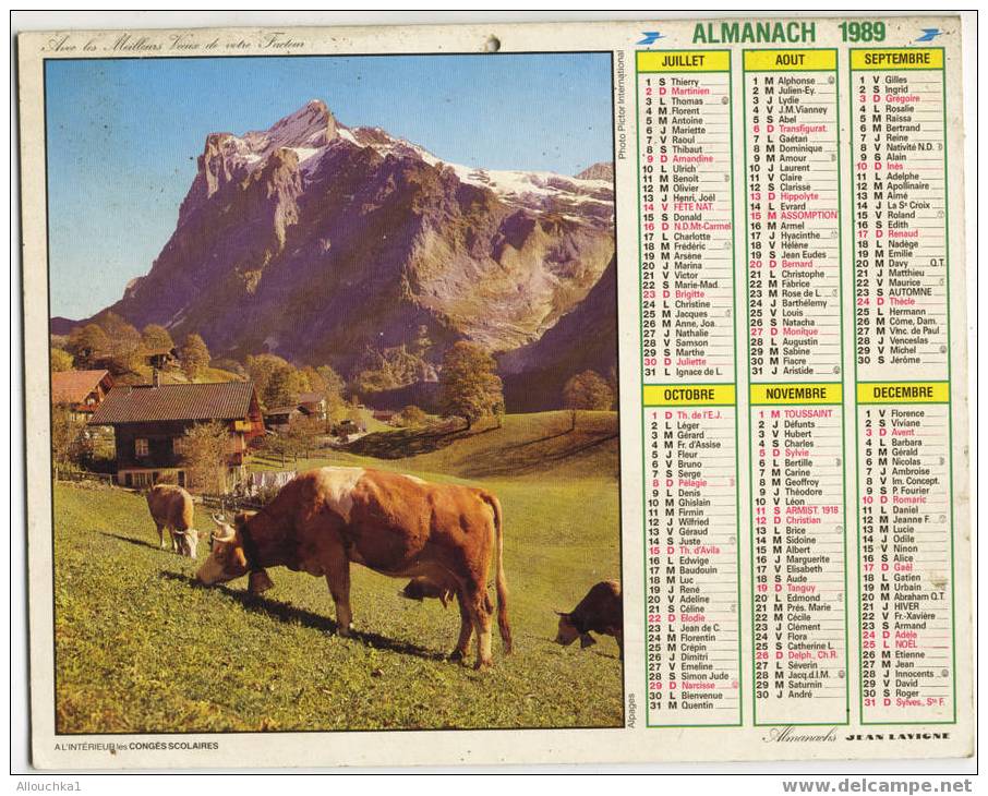 CALENDRIER ALMANACH  PTT GRAND FORMAT EN DOUBLE ANNEE 1989 MONTAGNE ET VACHES ALPAGES /CHALET FLEURI - Grand Format : 1981-90