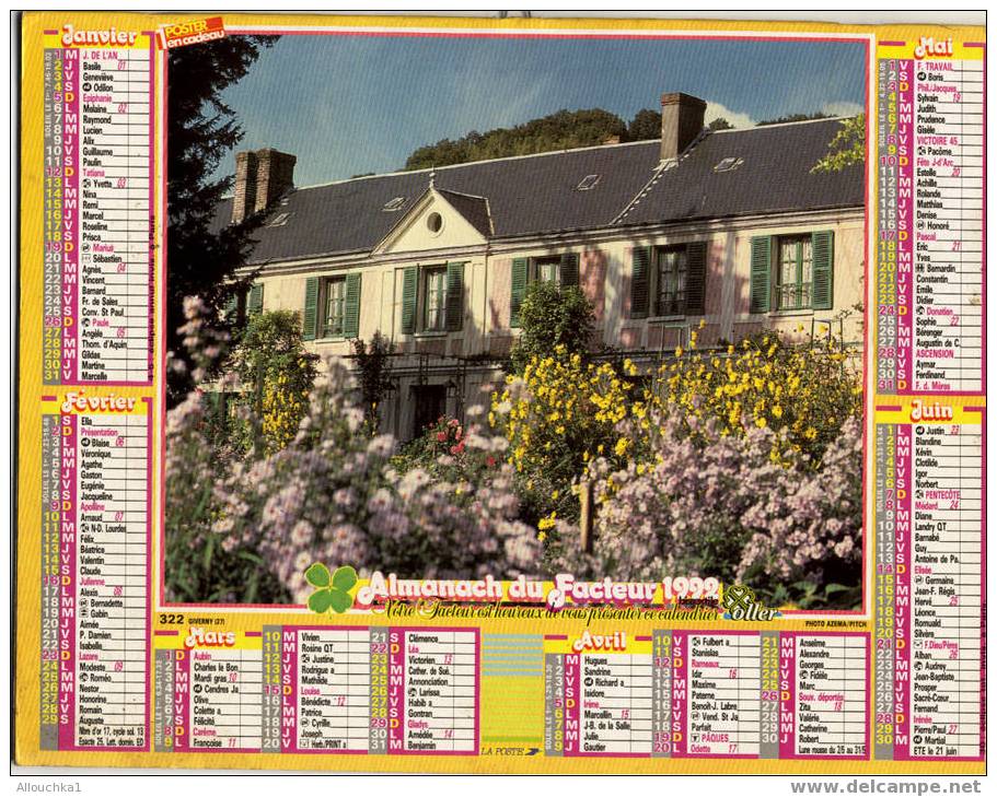 CALENDRIER ALMANACH DES PTT GRAND FORMAT ANNEE 1999 THEME GIVERNY 27 EURE  MAISON & RIVIERE BARQUES/  FLEURS - Grand Format : 1991-00