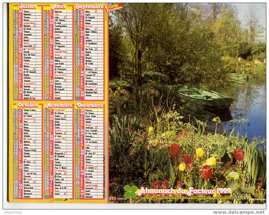 CALENDRIER ALMANACH DES PTT GRAND FORMAT ANNEE 1999 THEME GIVERNY 27 EURE  MAISON & RIVIERE BARQUES/  FLEURS - Grand Format : 1991-00