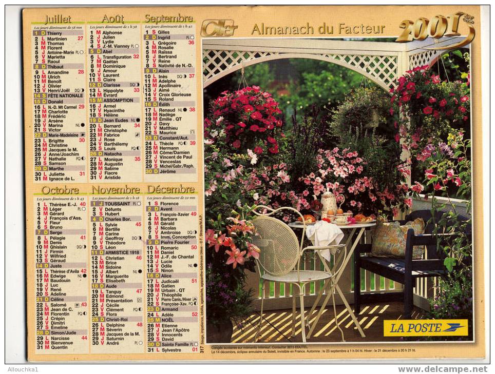 CALENDRIER ALMANACH DES PTT GRAND FORMAT ANNEE 2001 GERANIUM /SAUGE/IMPATIENCE/AGASTAGE / FLEURS ET PLANTES - Grand Format : 2001-...