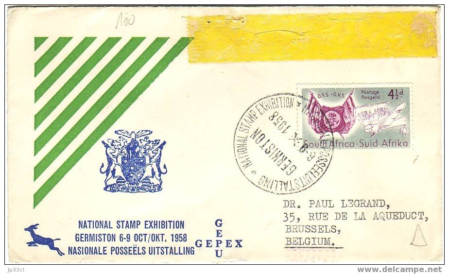 Enveloppe Et Cachet Stamp Exhibition Germiston, Octobre 1958 - Other & Unclassified