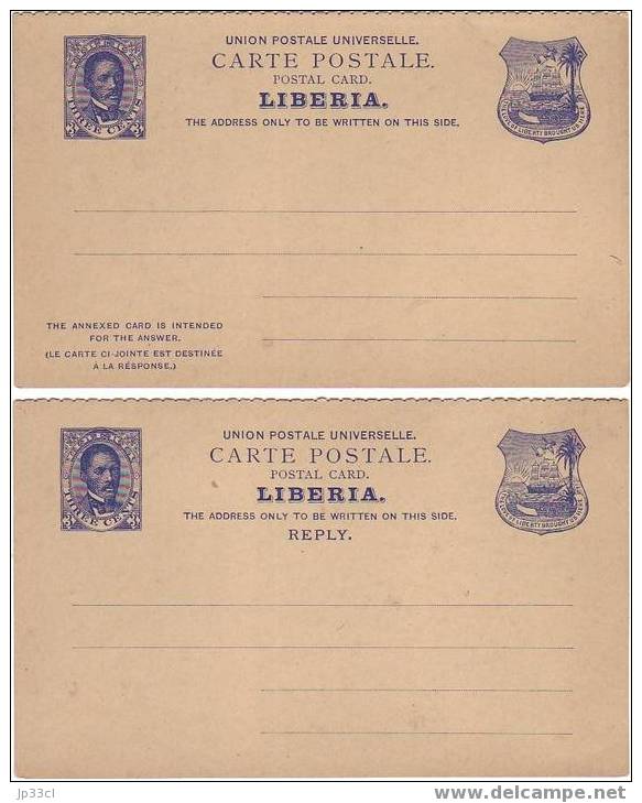 Entier Postal Stationary "three Cents" Vierge Avec Carte Réponse - Liberia