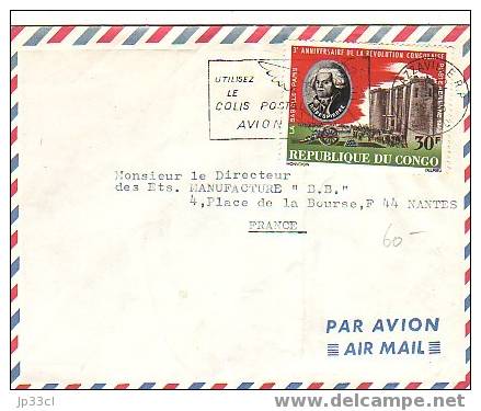 Timbre YT N° PA 42 Sur Lettre Du 1/12/1966 (anniversaire De La Révolution) De Brazzaville à Nantes - Oblitérés