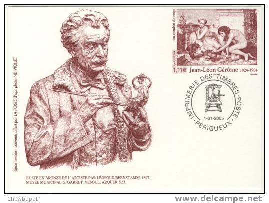 "Buste En Bronze De Jean-Léon Gérome" Par Bernstamm Et Timbre "Un Combat De Coq" - Pseudo-entiers Officiels