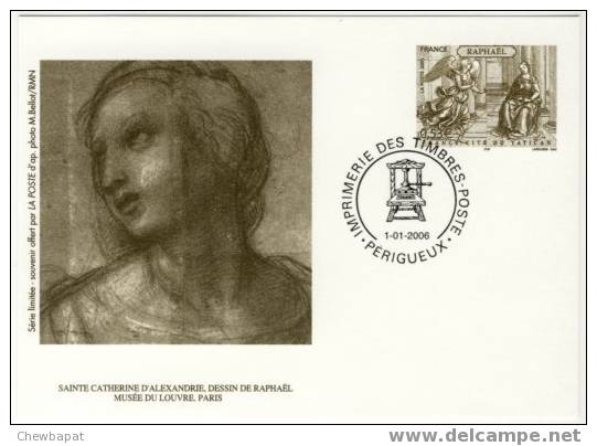 Timbre "Raphaël" Et Illustration "Ste-Catherine D´Alexandrie", Oblitéré Périgueux - Pseudo-officiële  Postwaardestukken