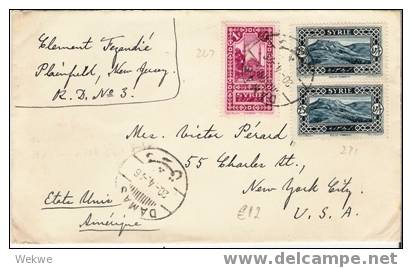 Sy025 Syrien/ Schön Frankierter Brief 1926 – In Die USA - Briefe U. Dokumente