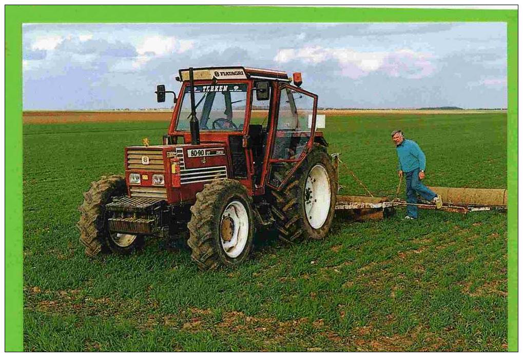 LETHUIN 1994 EN BEAUCE POSE DES ROULEAUX SUR TRACTEUR FIAT 80.90 PHOTO M. LAURENT CARTE SUPERBE ETAT - Cultures