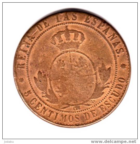 5 Centimos 1868 Espagne -piéce Usée- - Other & Unclassified