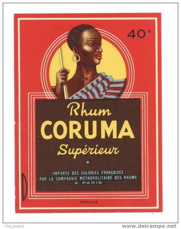 Etiquette  De  Rhum  -   Coruma  -  Cie Métropolitaine Des Rhums Paris Bordeaux Le Havre - 10.9 X 7.9 Cm - Rhum