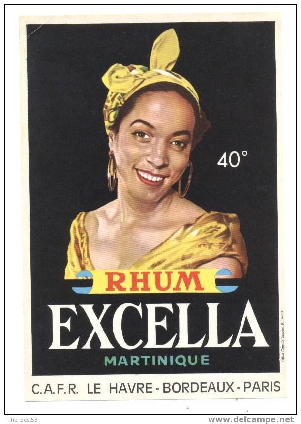 Etiquette  De Rhum Martinique  -  Excella  -  CAFR  Le Havre Bordeaux Paris - Rhum