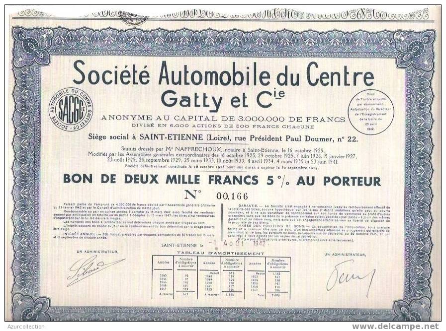 TITRE  . AUTOMOBILE GATTY .ST ETIENNE .42 - Automobile