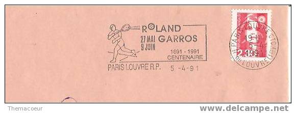 Flamme Tournoi De Roland Garos, Centenaire - Tennis