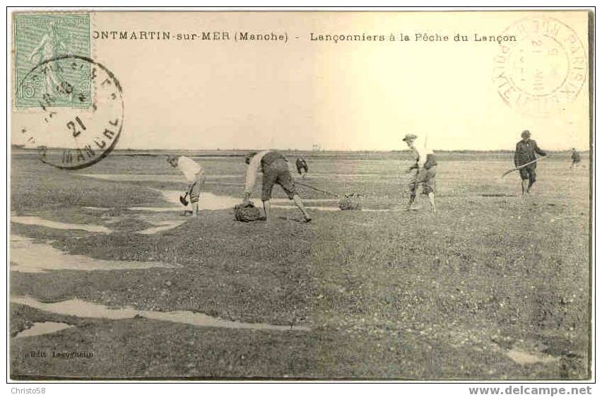 50  MONTMARTIN SUR MER   Lanconniers à La Peche Du Lancon  Animée+ - Montmartin Sur Mer