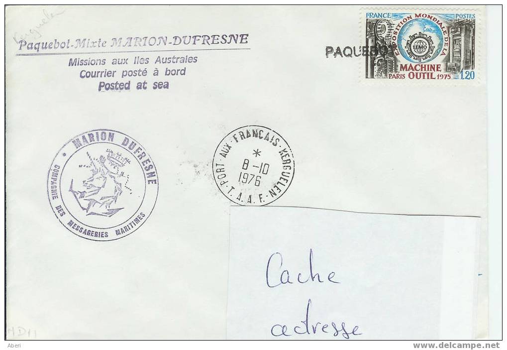 640 MARION DUFRESNE En Escale à KERGUELEN- PAQUEBOT-1976 - Cartas & Documentos