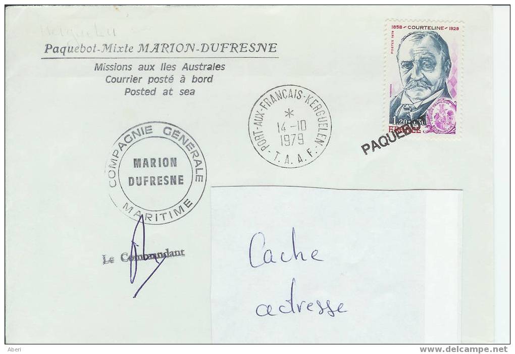 646 MARION DUFRESNE En Escale Au KERGUELEN-PAQUEBOT-1979 - Cartas & Documentos