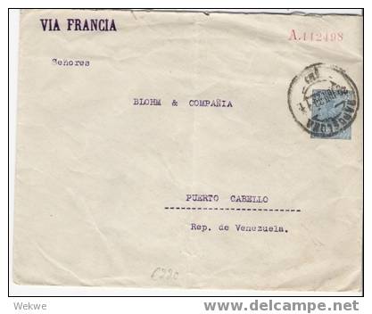 EE001a -/SPANIEN - / Privater Firmenumschlag Luria Pardo, Barcelona, 1923 Nach Venezuela, Puerto Cabello - 1850-1931
