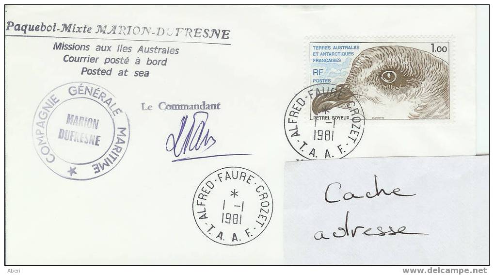 654 MARION DUFRESNE En Escale à CROZET-1981 - Covers & Documents