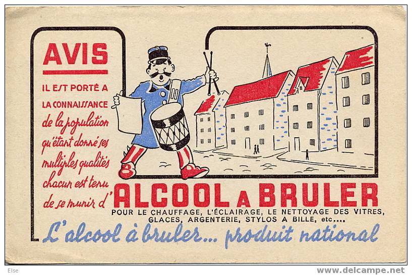 BUVARD  -  ALCOOL A BRULER  -  TAMBOUR DE VILLE  -  TRES BELLE ILLUSTRATION - A