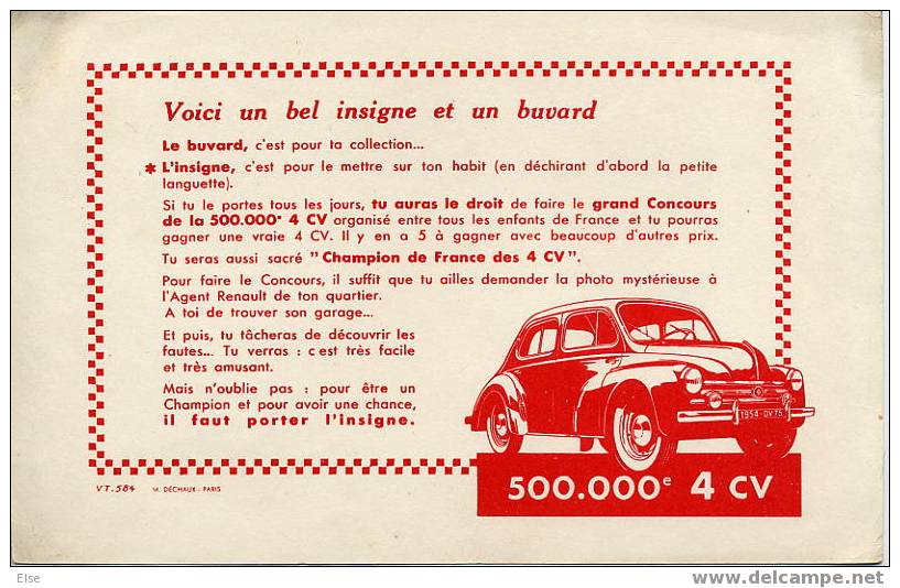 BUVARD  - VOITURE 4 CV  -  500 000 éme    -  TRES BELLE ILLUSTRATION - V