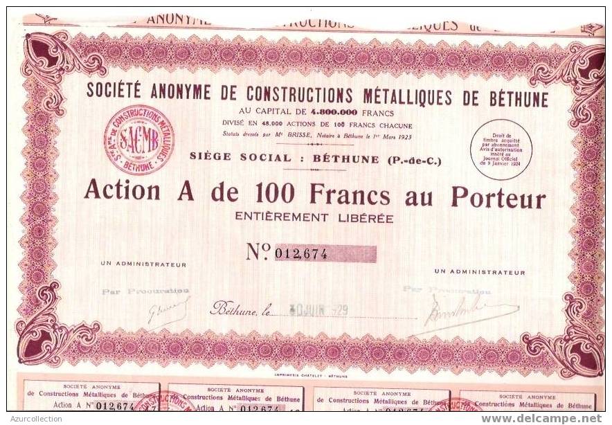 TITRE .METALLIQUES DE BETHUNE .62 - Industrie