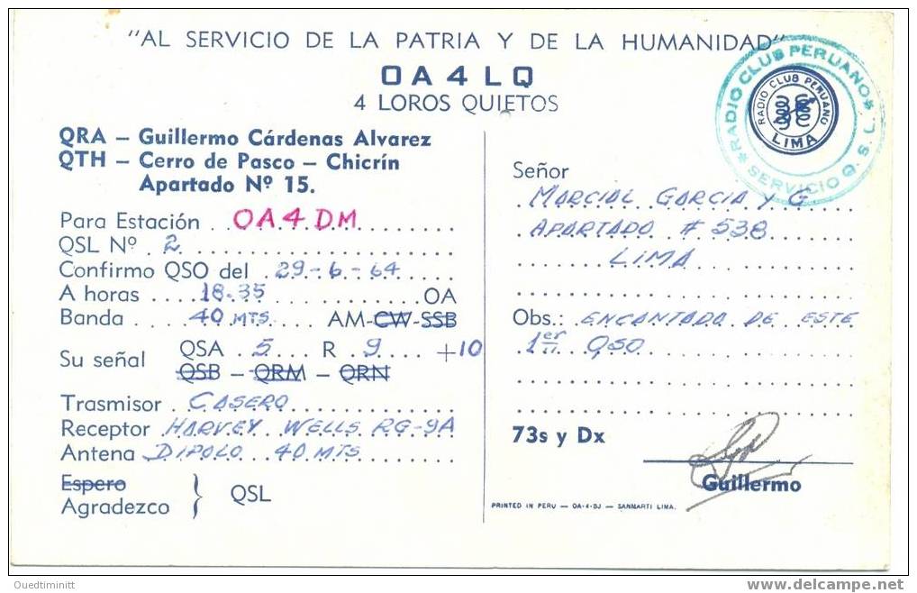 Pérou.1964.cf Scan. - Radio-amateur