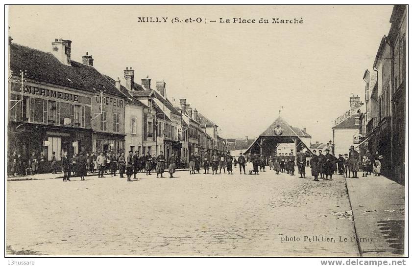 Carte Ancienne Milly La Forêt - La Place Du Marché - Halles - Milly La Foret