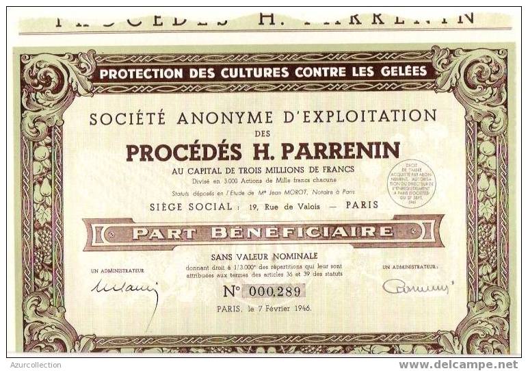 TITRE  .PROCEDES H.PARRENIN - Agriculture