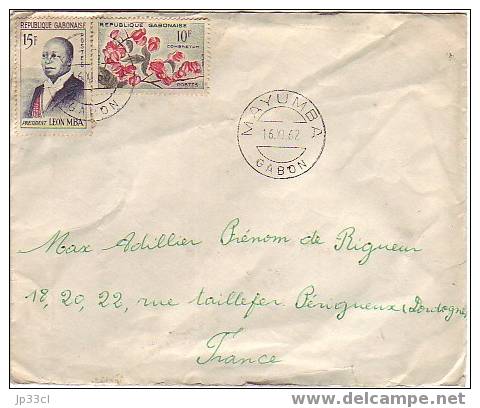 Timbres YT N°158 Et 159 Sur Lettre Du 16/11/1962 De Mayumba  à Périgueux - Gabon (1960-...)