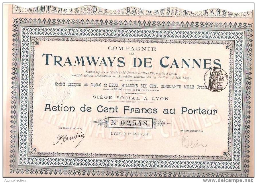 TITRE .TRAMWAYS DE CANNES .06 - Spoorwegen En Trams