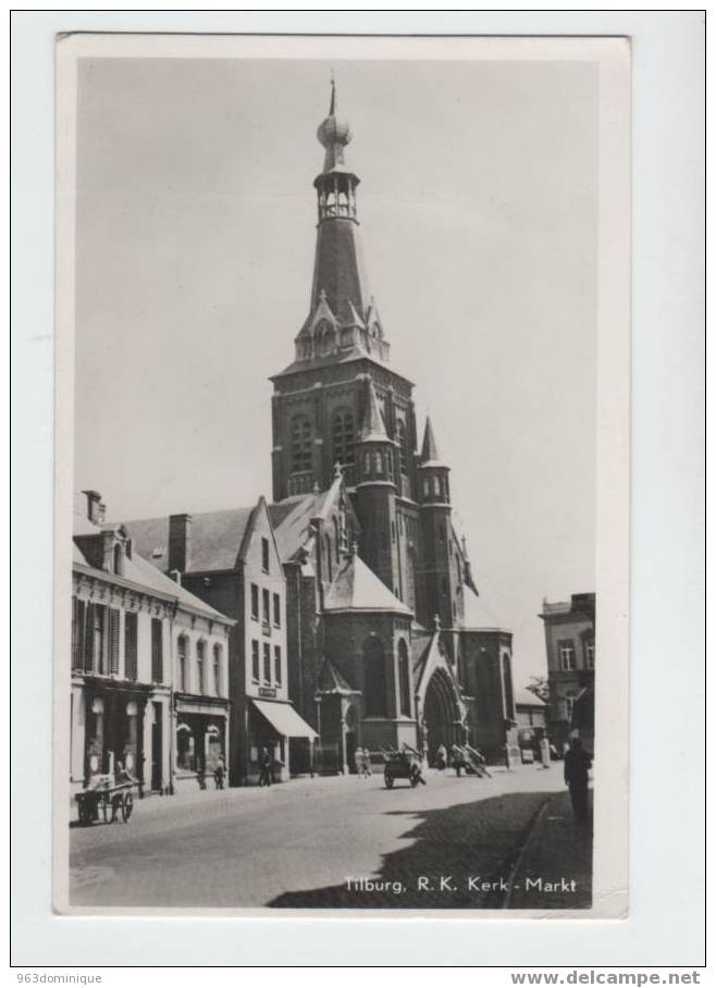 Tilburg . RK Kerk - Markt - Foto -postkaart  1951 - Tilburg