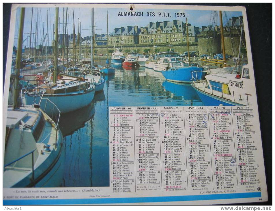 CALENDRIER GRAND FORMAT DOUBLE ALMANACH DES PTT1975/SAINT MALO 50  BATEAUX/ MI CATHEDRALE FORTERESSE STE CECILE D'ALBI - Big : 1971-80