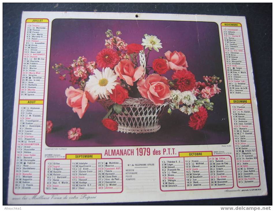 CALENDRIER GRAND FORMAT DOUBLE ALMANACH DES PTT1979 LES MAGNFIQUES CHATS ANGORA/ FLEURS COMPOSITION FLORALE - Formato Grande : 1971-80