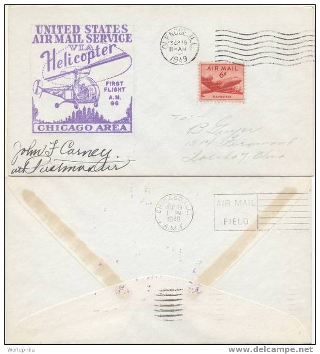 Helicopter Flight USA  A.M. 96 Signed By Art Postmaster Cacheted Cover 1949 - Helicópteros