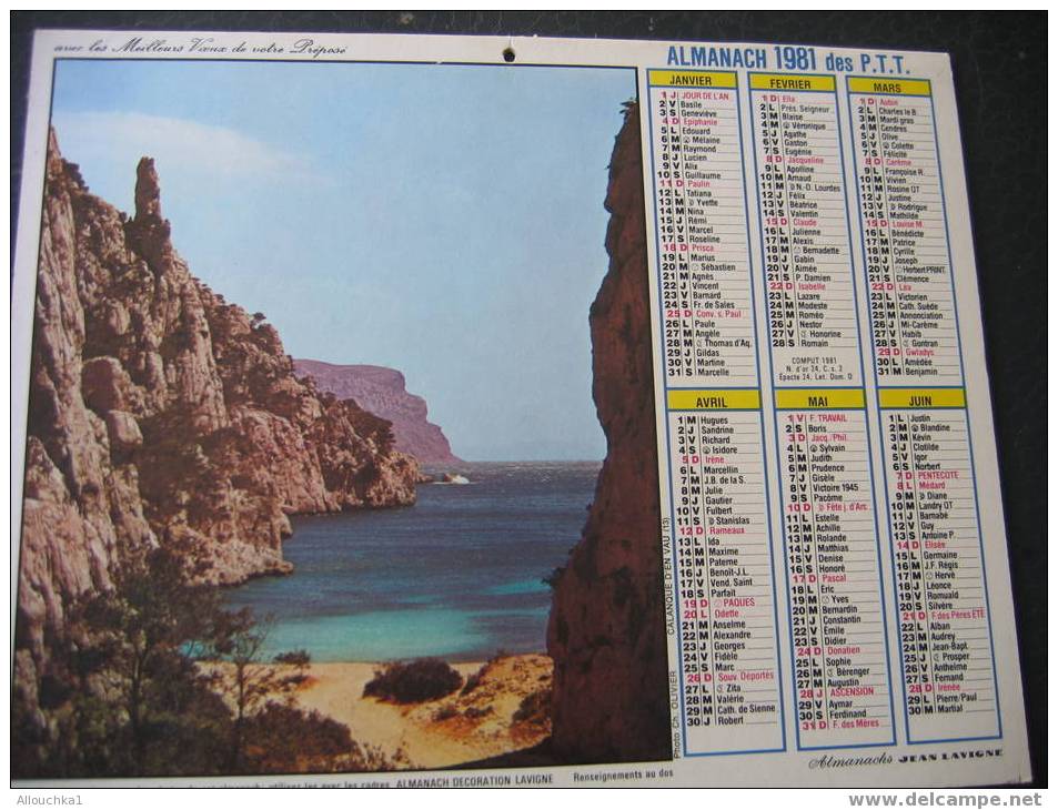 CALENDRIER GRAND FORMAT DOUBLE ALMANACH DES PTT 1981 CALANQUE D'EN VAU BDR 13/LE MELEZET HTES ALPES 05 - Big : 1981-90