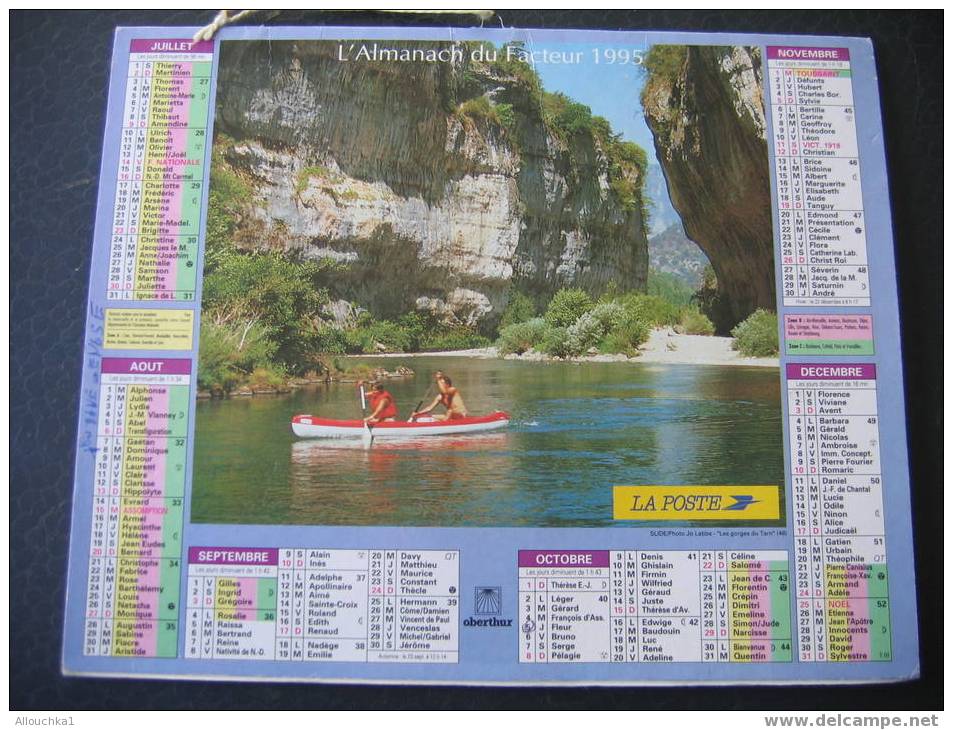 CALENDRIER GRAND FORMAT DOUBLE ALMANACH  PTT 1995  GORGES DU TARN 48/ ST SERVAN  TOUR SOLIDOR 35 - Big : 1991-00