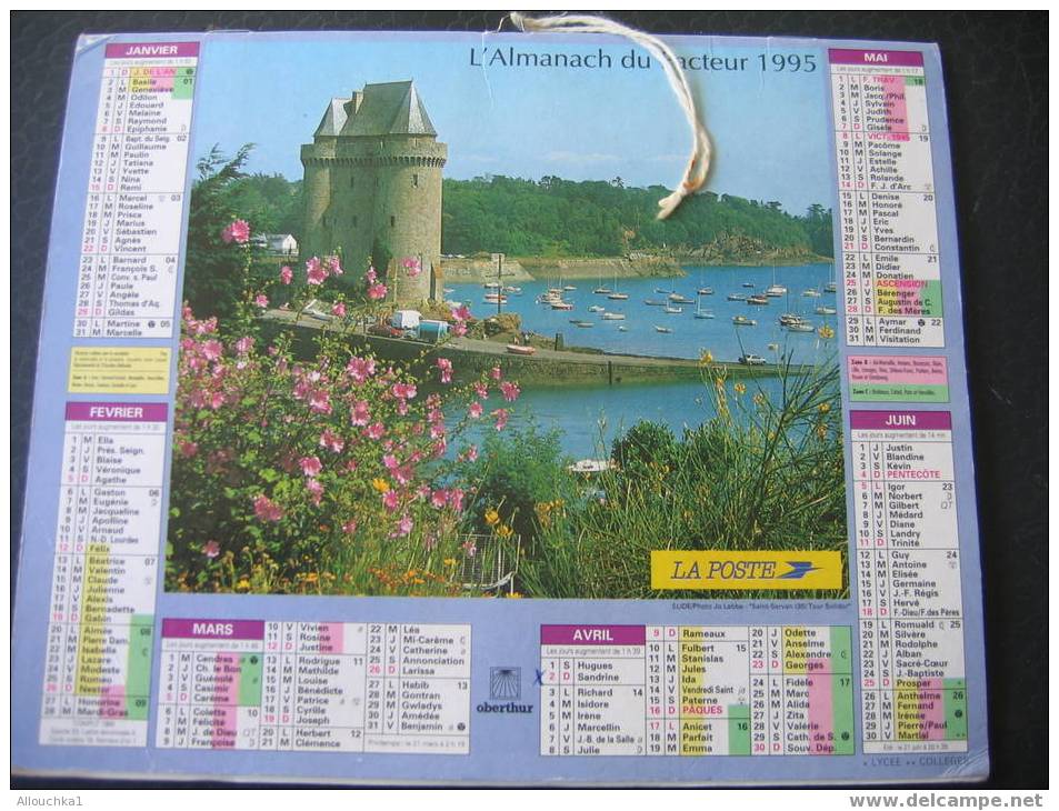 CALENDRIER GRAND FORMAT DOUBLE ALMANACH  PTT 1995  GORGES DU TARN 48/ ST SERVAN  TOUR SOLIDOR 35 - Grand Format : 1991-00