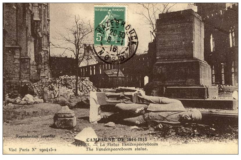 BELGIQUE - IEPER - YPRES - La Statue Vandenpeereboom - Guerre 14-18 - Ieper